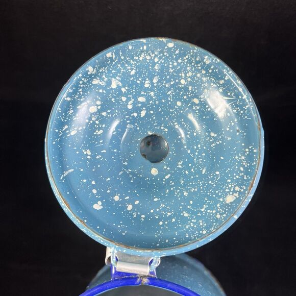 Vintage Blue Spatter Enamelware Coffee Pot Rustic Farmhouse Vase - Picture 6 of 10